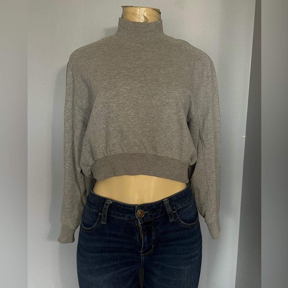 S - Zara - Gray turtleneck crop top sweater